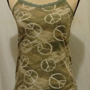 Spaghetti strap camo with white peace signs Tee